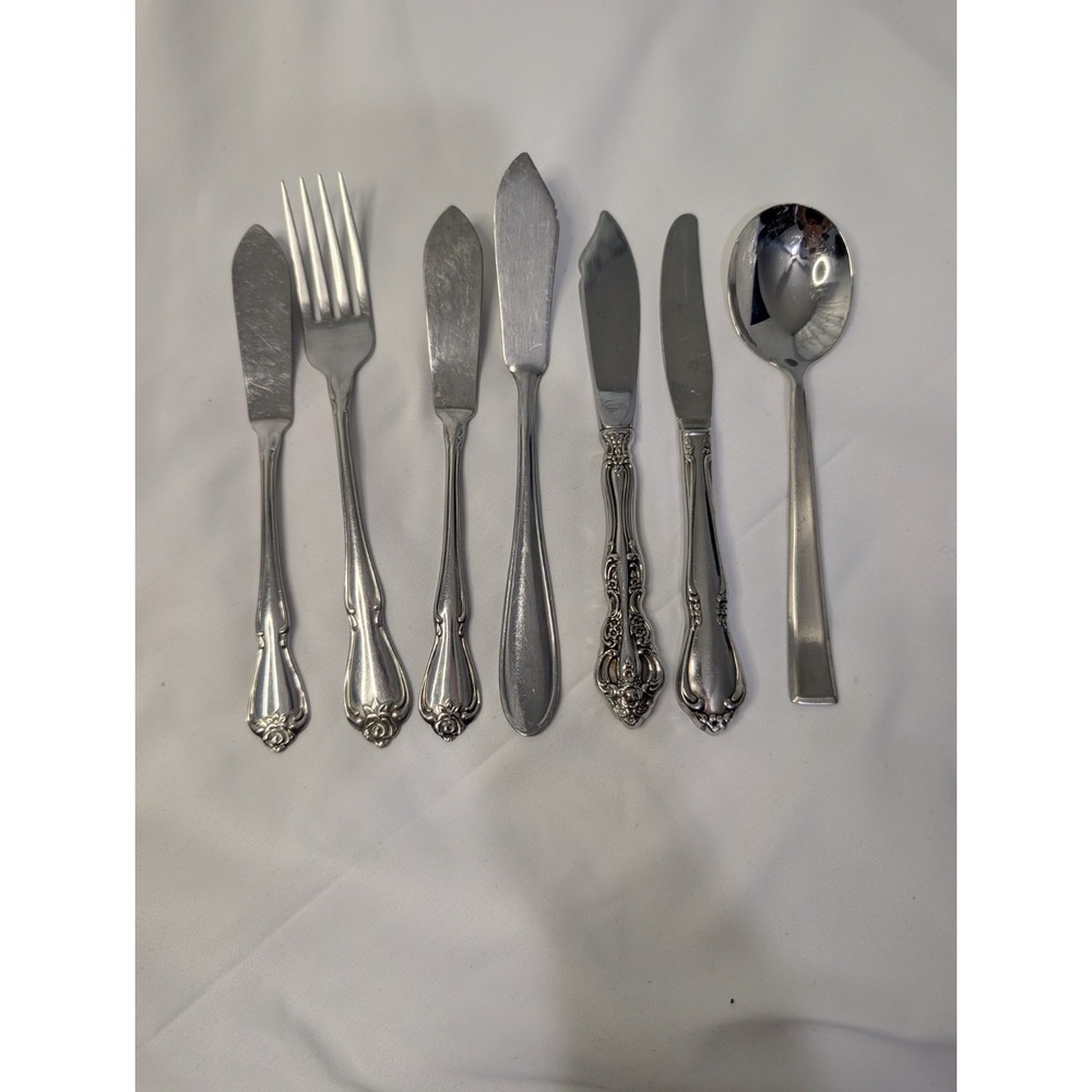 7 Assorted  Stainless Flatware  Mismatched